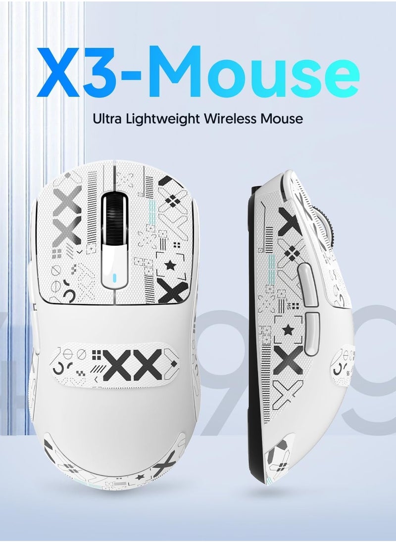 Attack Shark Attack Shark X3 Wireless Gaming Mouse, 49g Ultralight, PixArt PAW3395 26000 DPI, Bluetooth/2.4Ghz /Wired Tri-Mode, 200Hrs Rechargeable Battery, Kailh GM8.0 Switch for MAC/Win - White&Tape  - Image 2