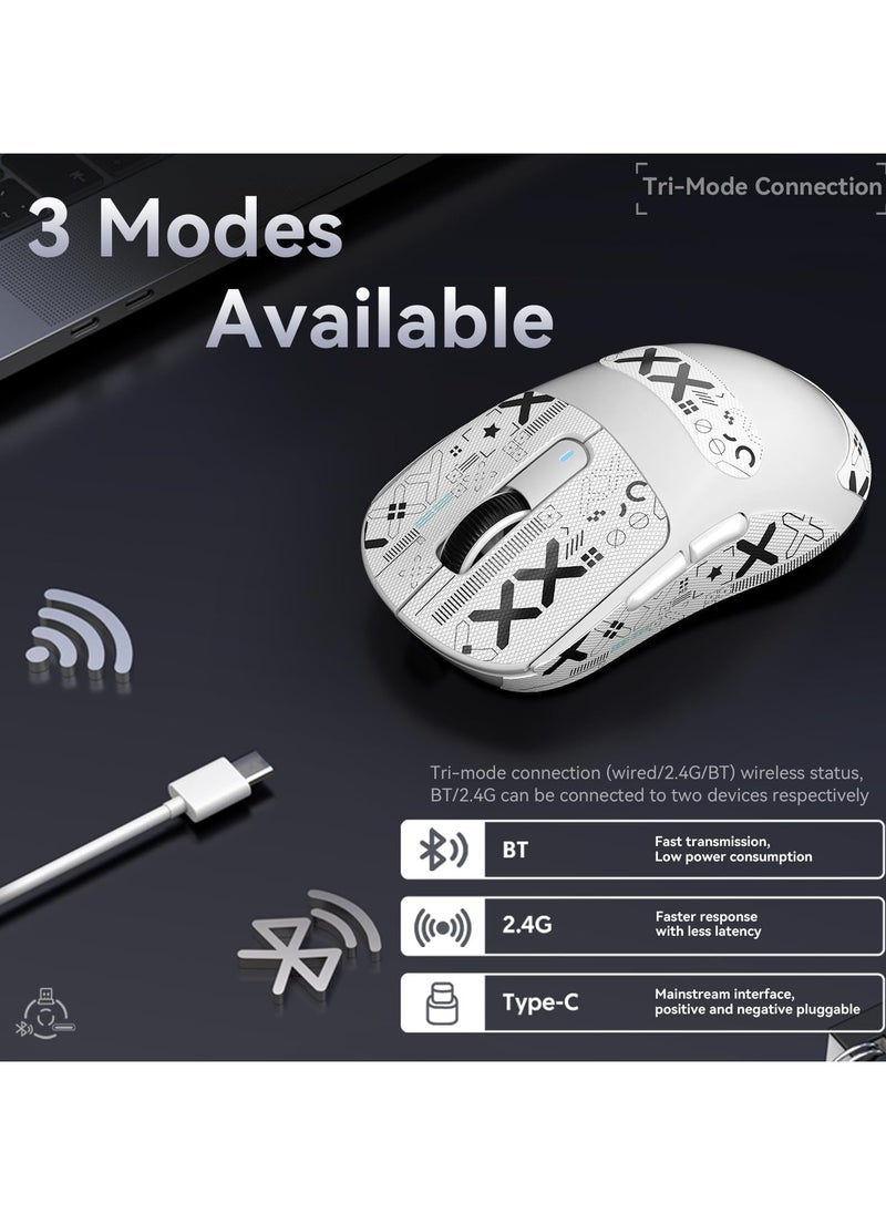Attack Shark Attack Shark X3 Wireless Gaming Mouse, 49g Ultralight, PixArt PAW3395 26000 DPI, Bluetooth/2.4Ghz /Wired Tri-Mode, 200Hrs Rechargeable Battery, Kailh GM8.0 Switch for MAC/Win - White&Tape  - Image 4