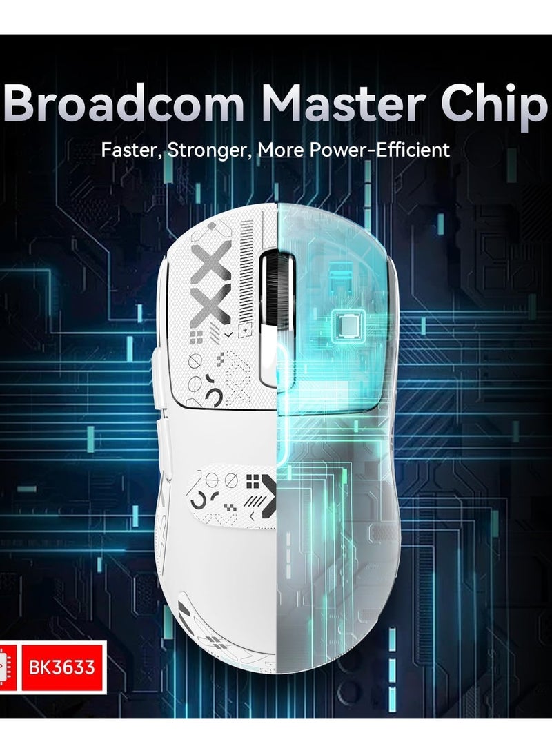 Attack Shark X3 Wireless Gaming Mouse, 49g Ultralight, PixArt PAW3395 26000 DPI, Bluetooth/2.4Ghz /Wired Tri-Mode, 200Hrs Rechargeable Battery, Kailh GM8.0 Switch for MAC/Win - White&Tape