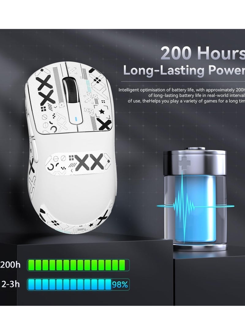 Attack Shark X3 Wireless Gaming Mouse, 49g Ultralight, PixArt PAW3395 26000 DPI, Bluetooth/2.4Ghz /Wired Tri-Mode, 200Hrs Rechargeable Battery, Kailh GM8.0 Switch for MAC/Win - White&Tape