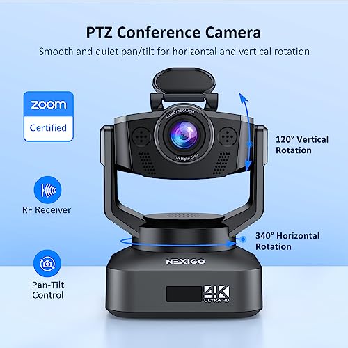 NexiGo Zoom Certified N990 Gen 2 4K PTZ Webcam Video Conference Camera System with 5X Digital Zoom Sony_Starvis Sensor Position Preset Dual Stereo Mics 35mm Audio Jacks for External Mics - Image 3