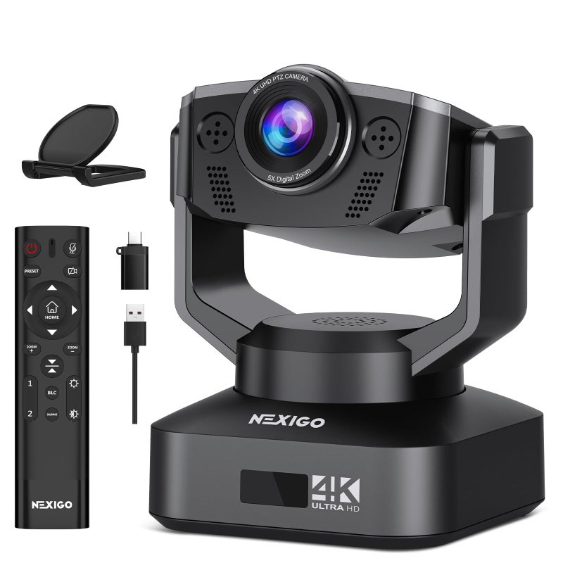NexiGo Zoom Certified N990 Gen 2 4K PTZ Webcam Video Conference Camera System with 5X Digital Zoom Sony_Starvis Sensor Position Preset Dual Stereo Mics 35mm Audio Jacks for External Mics - Image 2