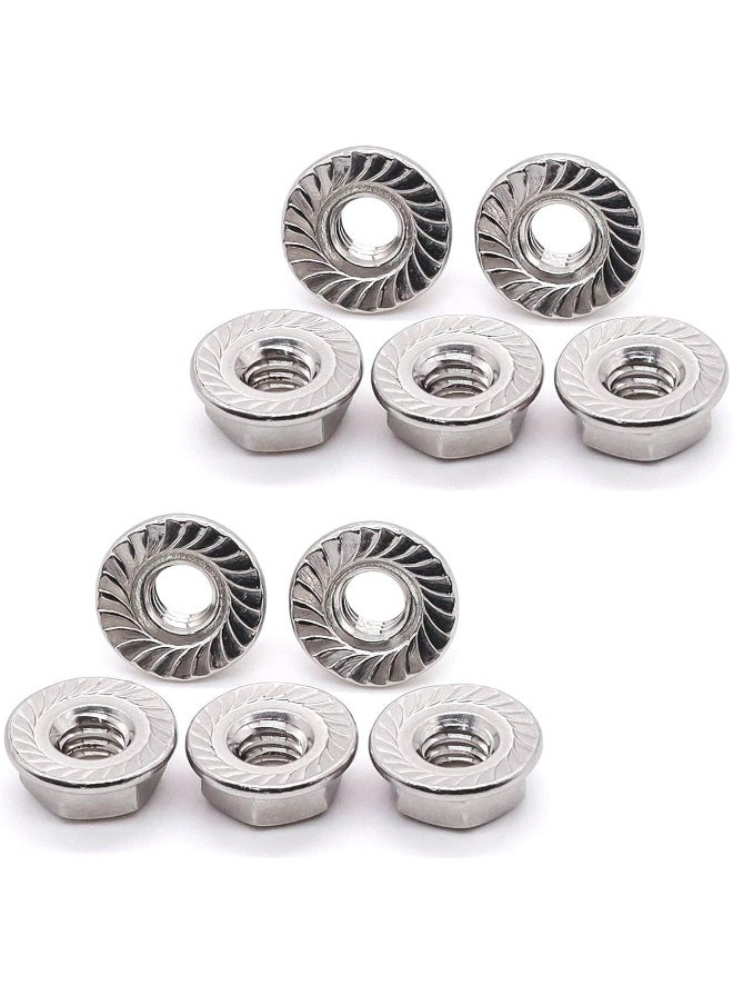 Poaker Stainless Steel Hex Flange Nuts - Serrated Locknuts For Furniture, Automotive And Civil Construction - Vibration-Resistant, Durable Fasteners For Secure, Long-Lasting Connections (6Mm, 10 Pcs) 