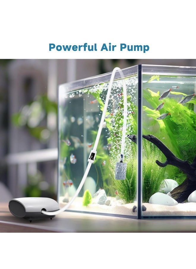 AQQA - AQQA Aquarium Air Pump Quiet Fish Tank Aerator Pump Fish Oxygen Pump with Air Tubes Air Stones & Check Valve (3W for Up to 60 Gal) - Image 1