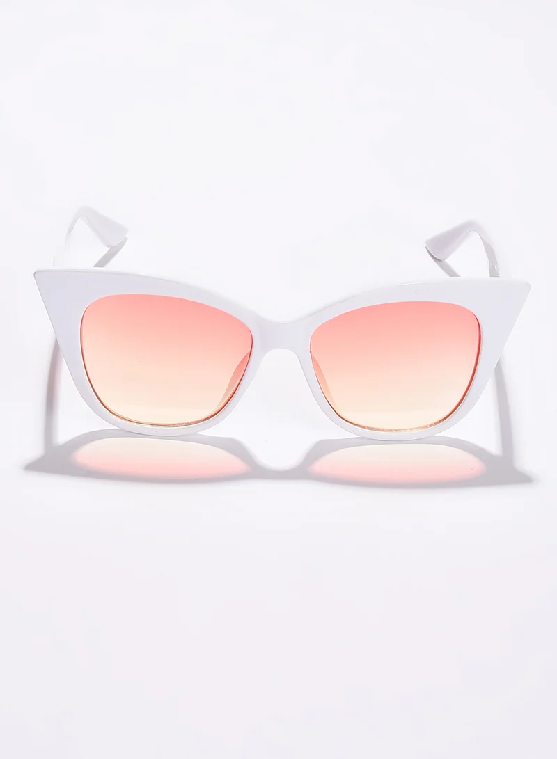 Haute Sauce Pink Lens White Cateye Sunglasses