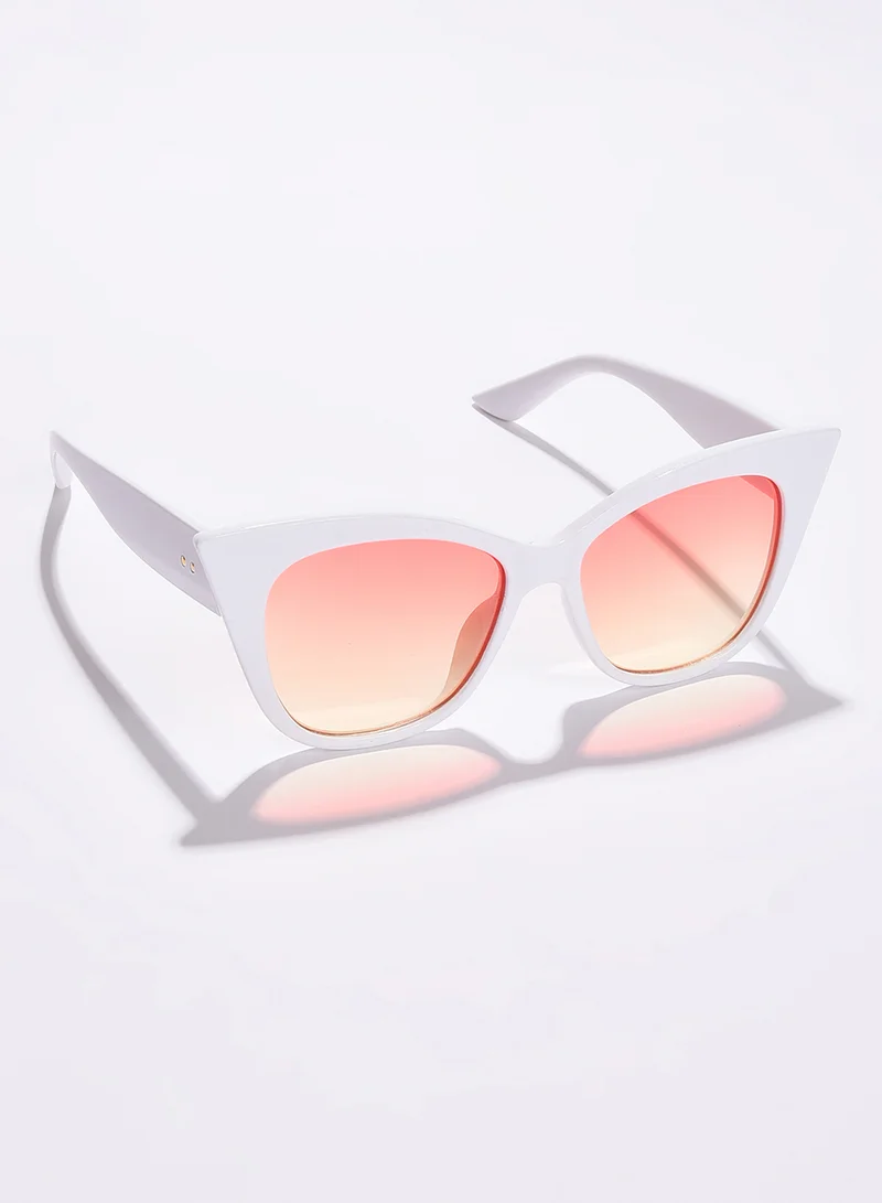 Haute Sauce Pink Lens White Cateye Sunglasses