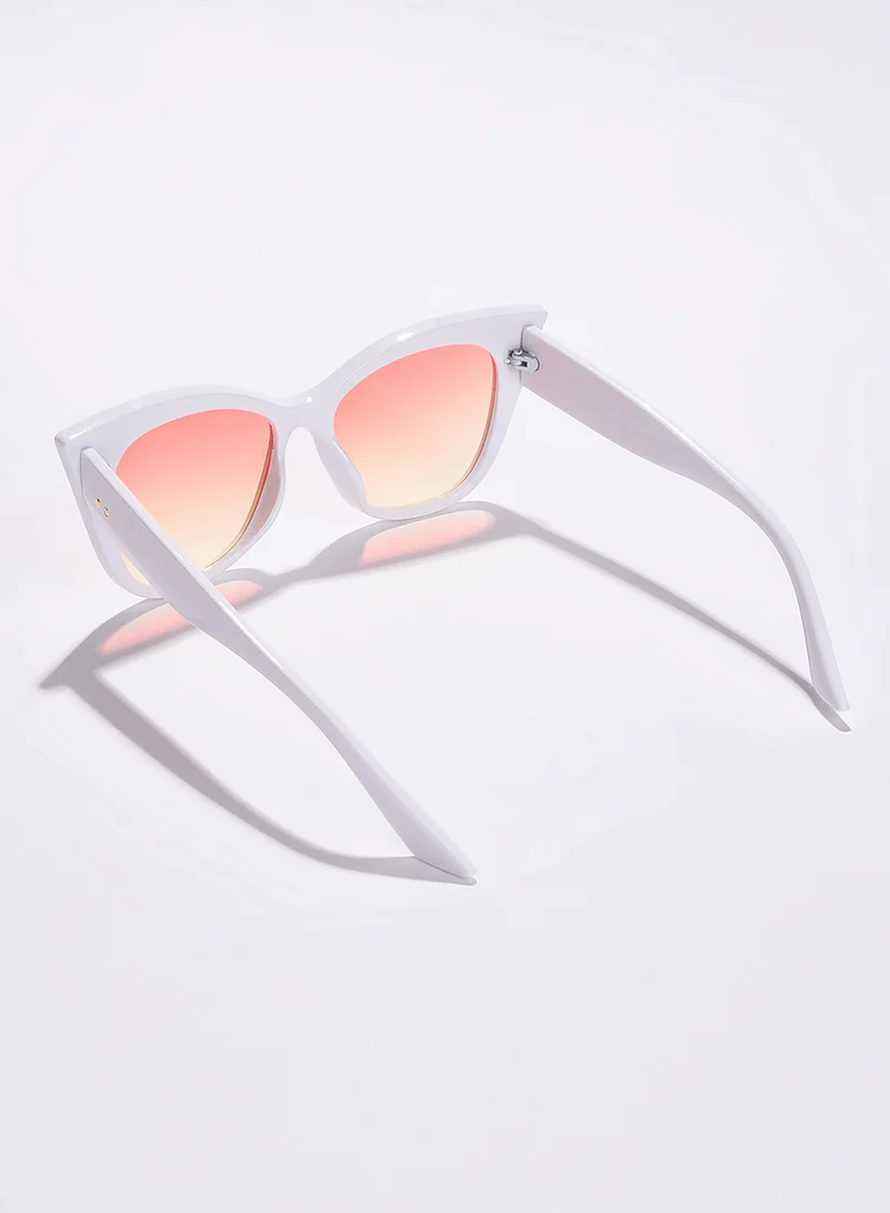Haute Sauce Pink Lens White Cateye Sunglasses