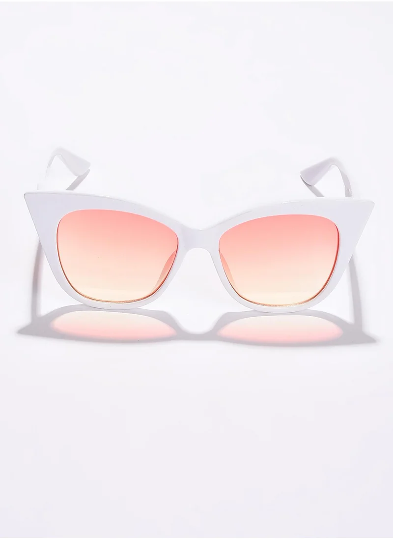 Haute Sauce Pink Lens White Cateye Sunglasses