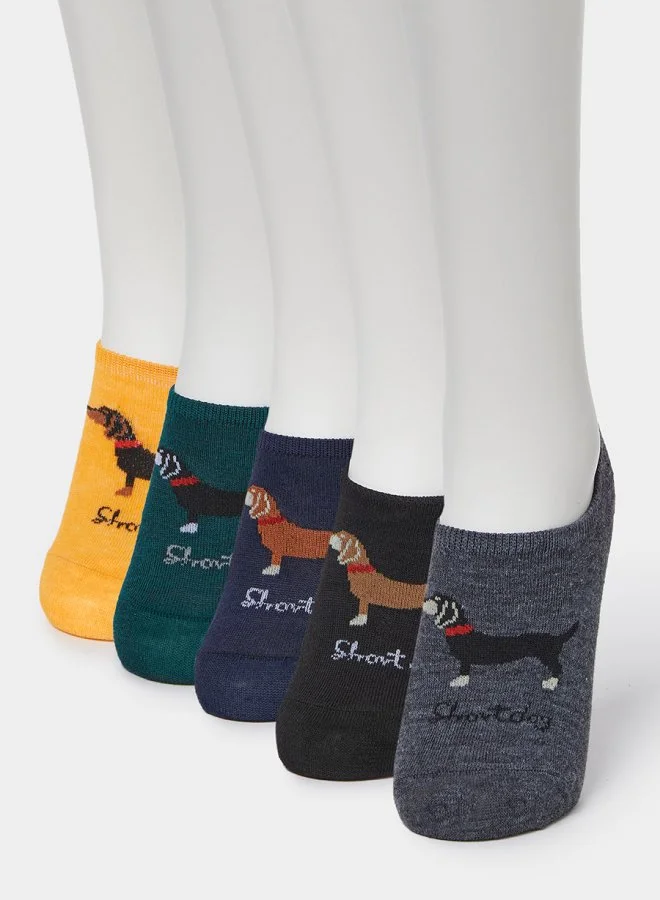 ستايلي Pack of 5 - Dog Print Shoe Liner Socks