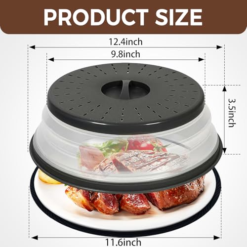 WENWELL 12 Inchs Microwave Splatter Cover & Silicone Mat, Large Vented Collapsible Guard dish Plate lid & Round Kitchen mat for food - Image 3