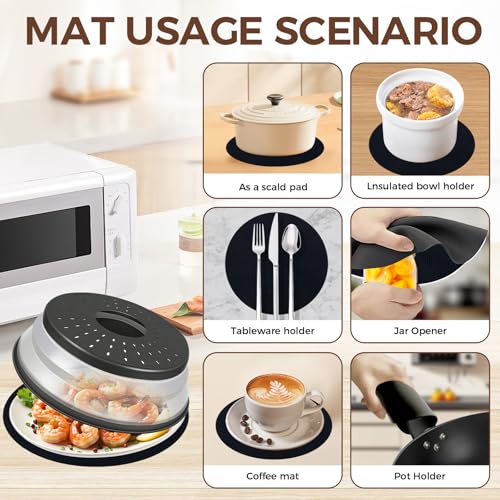 WENWELL 12 Inchs Microwave Splatter Cover & Silicone Mat, Large Vented Collapsible Guard dish Plate lid & Round Kitchen mat for food - Image 5