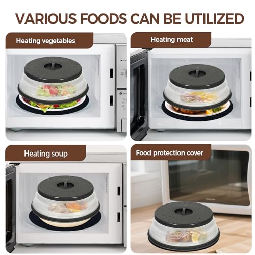 WENWELL 12 Inchs Microwave Splatter Cover & Silicone Mat, Large Vented Collapsible Guard dish Plate lid & Round Kitchen mat for food - Image 4