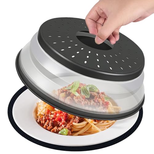 WENWELL 12 Inchs Microwave Splatter Cover & Silicone Mat, Large Vented Collapsible Guard dish Plate lid & Round Kitchen mat for food - Image 1