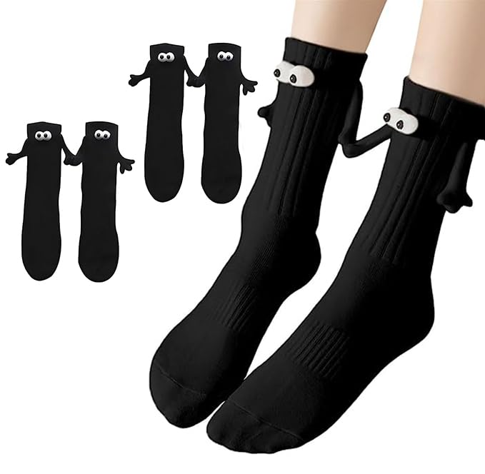 Smilelife 2 Pairs Magnetic Holding Hands Socks - Funny Gifts for Women & Men, Couples, Teens, Friends (Black) - Image 1