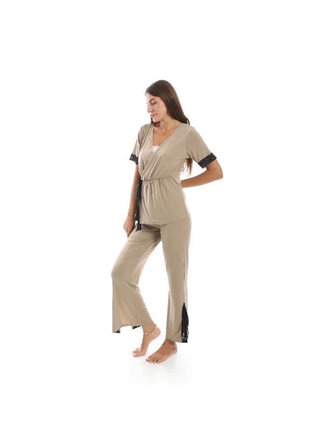 Caesar Women's two-piece pajamas with a belt at the waist - Image 2