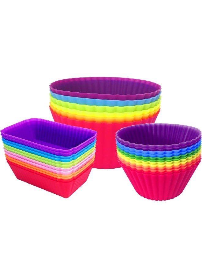 IELEK Silicone Cupcake Liners Baking Cups Non-Stick Jumbo Reusable Muffin Molds Bento Bundle Lunch Box Dividers (30-Pack) - Image 1
