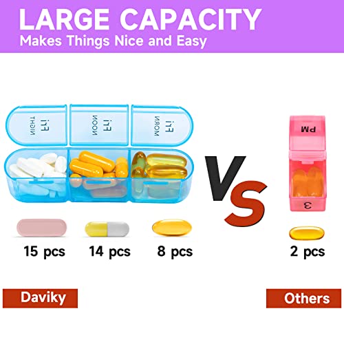 Daviky Weekly Pill Organizer 3 Times a Day, Travel Pill Organizer 3X a Day, Pill Box 7 Day, Daily Pill Box Organizer, Pill Cases Organizers 7 Day, Medicine Organizer to Hold Vitamins and Medication - Image 5