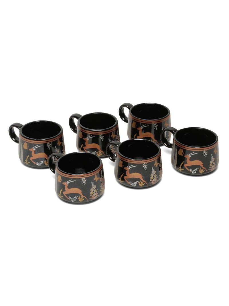 Arrabi Black Handcrafted Printed Ceramic Glossy Animal Tea Set (Set of 6) | C-ARTS-1018-x6 - Image 2