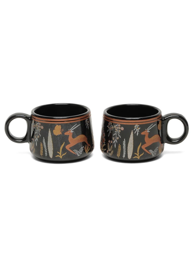 Arrabi Black Handcrafted Printed Ceramic Glossy Animal Tea Set (Set of 6) | C-ARTS-1018-x6 - Image 4
