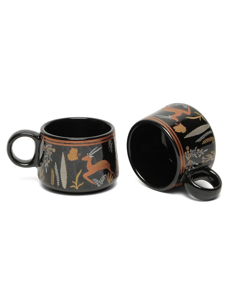 Arrabi Black Handcrafted Printed Ceramic Glossy Animal Tea Set (Set of 6) | C-ARTS-1018-x6 - Image 3