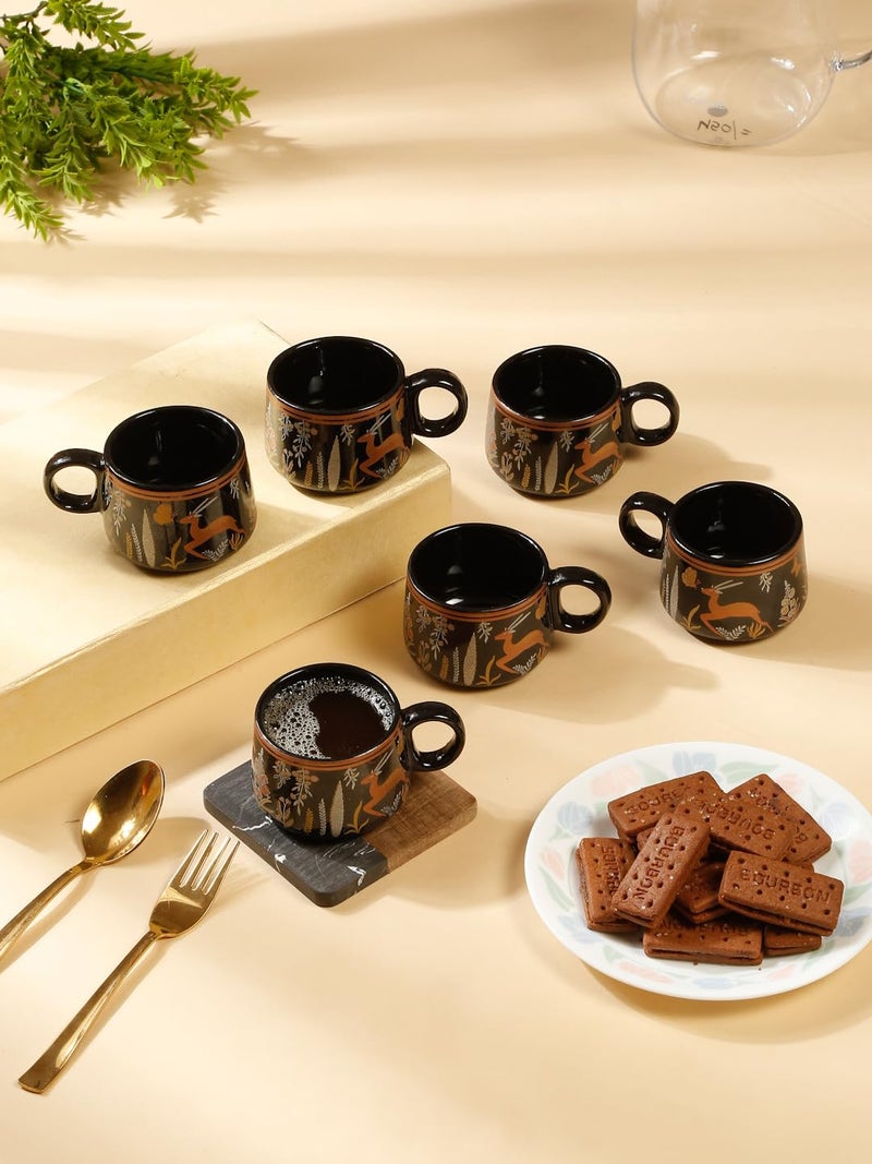 Arrabi Black Handcrafted Printed Ceramic Glossy Animal Tea Set (Set of 6) | C-ARTS-1018-x6 - Image 1