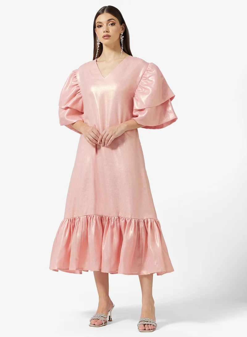 SINOIR LAYERED SLEEVES MIDI DRESS