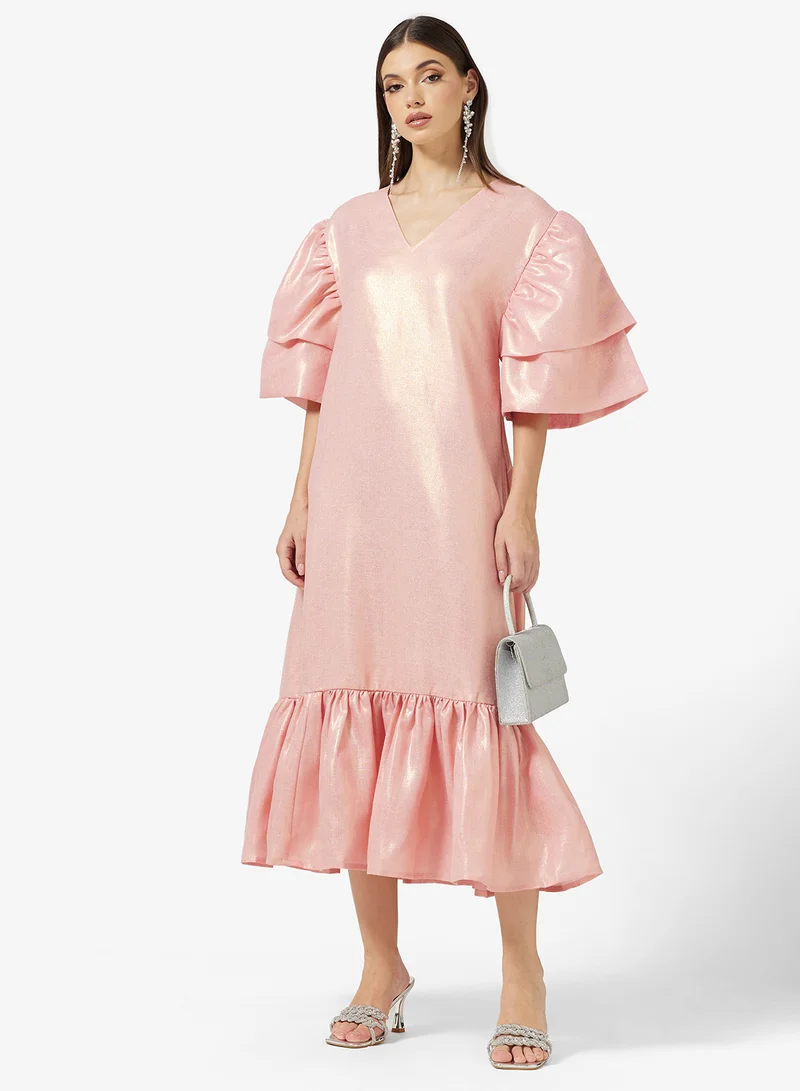 SINOIR LAYERED SLEEVES MIDI DRESS