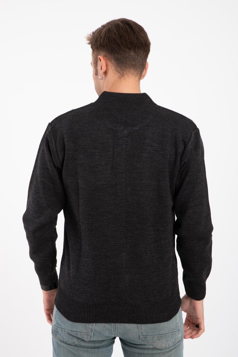 Mutlu City Men's Middle Age and Above Knitwear Acrylic Zippered Winter Dad Cardigan 2073-Dark Gray  - Image 2