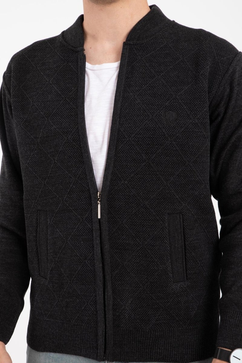 Mutlu City Men's Middle Age and Above Knitwear Acrylic Zippered Winter Dad Cardigan 2073-Dark Gray  - Image 4