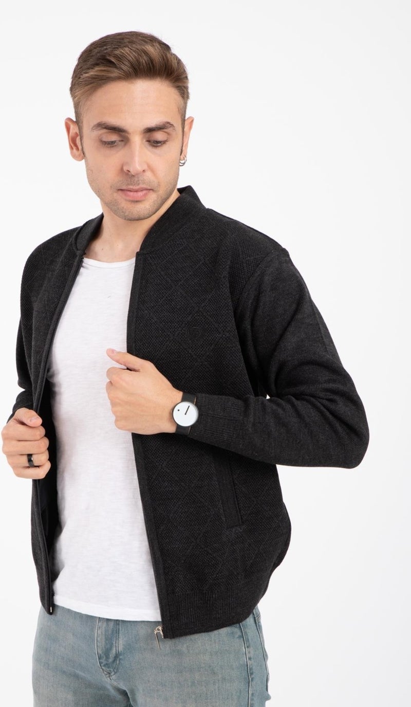 Mutlu City Men's Middle Age and Above Knitwear Acrylic Zippered Winter Dad Cardigan 2073-Dark Gray  - Image 3