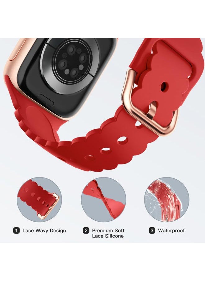 Sunnywoo - Lace Sport Silicone Band Compatible with Apple Watch 38mm 40mm 41mm 42mm 44mm 45mm 46mm 49mm for Women, Soft Wristband Waterproof Replacement for iWatch Series Ultra 10 9 8 SE 7 6 5 4 3 2 1 - Image 1