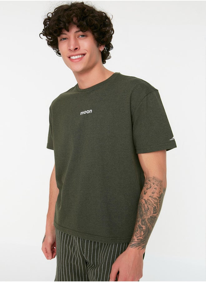 trendyol Khaki Regular Fit Printed Knitted Summer Pajamas Set with Shorts THMSS21PT1005  - Image 1