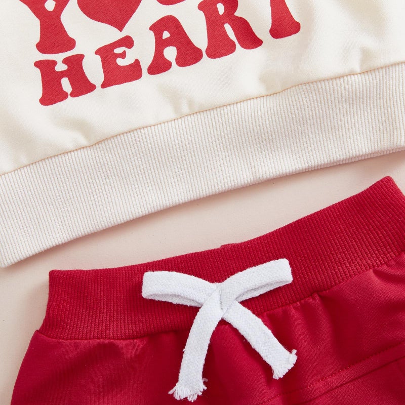 Frietlebird Newborn Boy Valentines Day Outfit Baby Letter Print Crewneck Sweatshirt With Pants Cute Winter Spring Clothes Outfits (Va-Beige Red Heart 0-6 Months) - Image 5