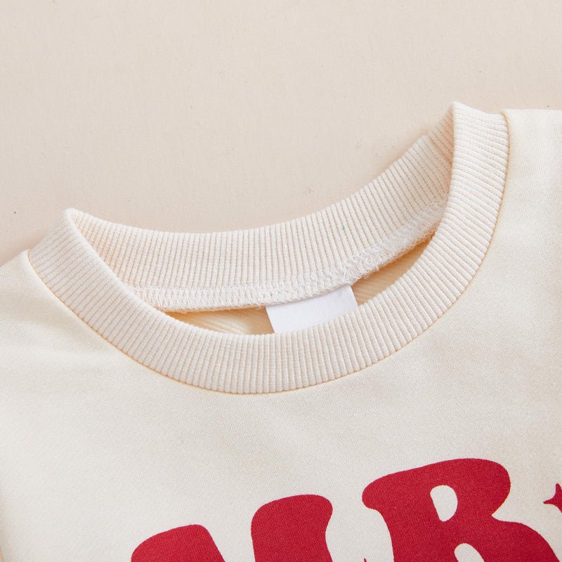 Frietlebird Newborn Boy Valentines Day Outfit Baby Letter Print Crewneck Sweatshirt With Pants Cute Winter Spring Clothes Outfits (Va-Beige Red Heart 0-6 Months) - Image 3