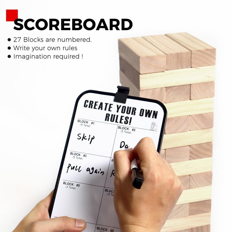 SPORT BEATS Outdoor Games Large Tower Stacking Game, 54 Wooden Blocks, Stack Up to 4 Ft Tall, Includes Carry Bag and Scoreboard, Backyard and Beach Lawn Yard Fun for Adults and Family - Image 4