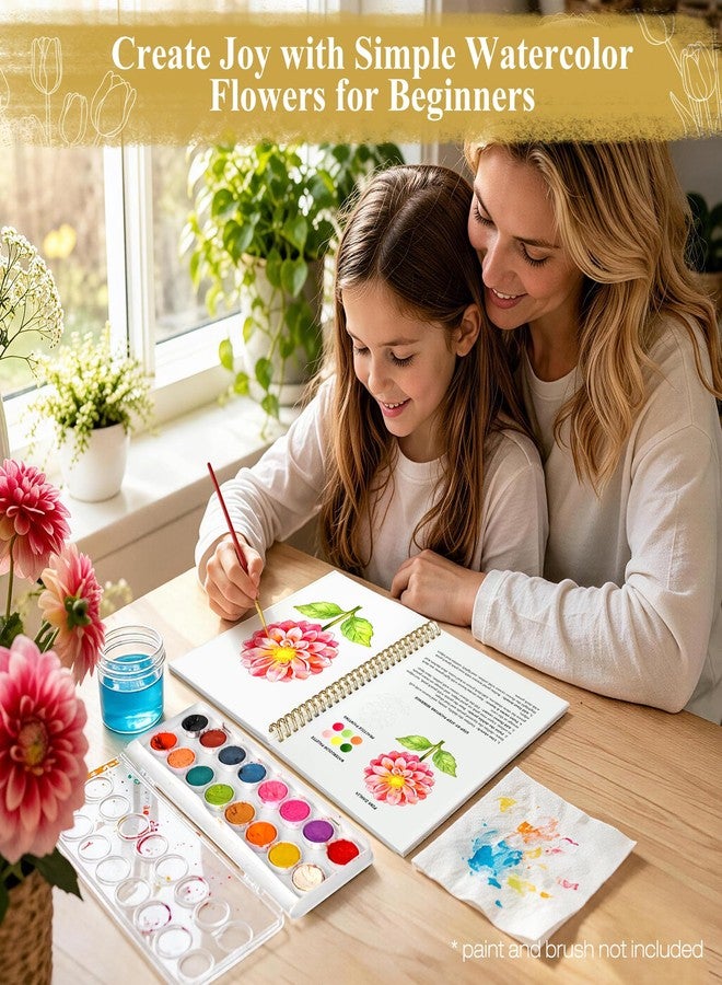 Creazic Watercolor Workbook for Beginners, Floral Water Coloring Book, 16 Sheets, 140lb/300gsm Cold Press Watercolor Paper, Step-by-Step Watercolor Guide for Stress Relief & Fun Painting (Book Only) - Image 5
