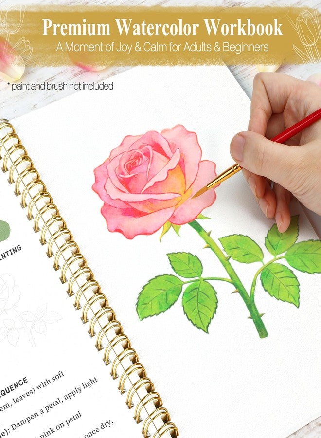 Creazic Watercolor Workbook for Beginners, Floral Water Coloring Book, 16 Sheets, 140lb/300gsm Cold Press Watercolor Paper, Step-by-Step Watercolor Guide for Stress Relief & Fun Painting (Book Only) - Image 2