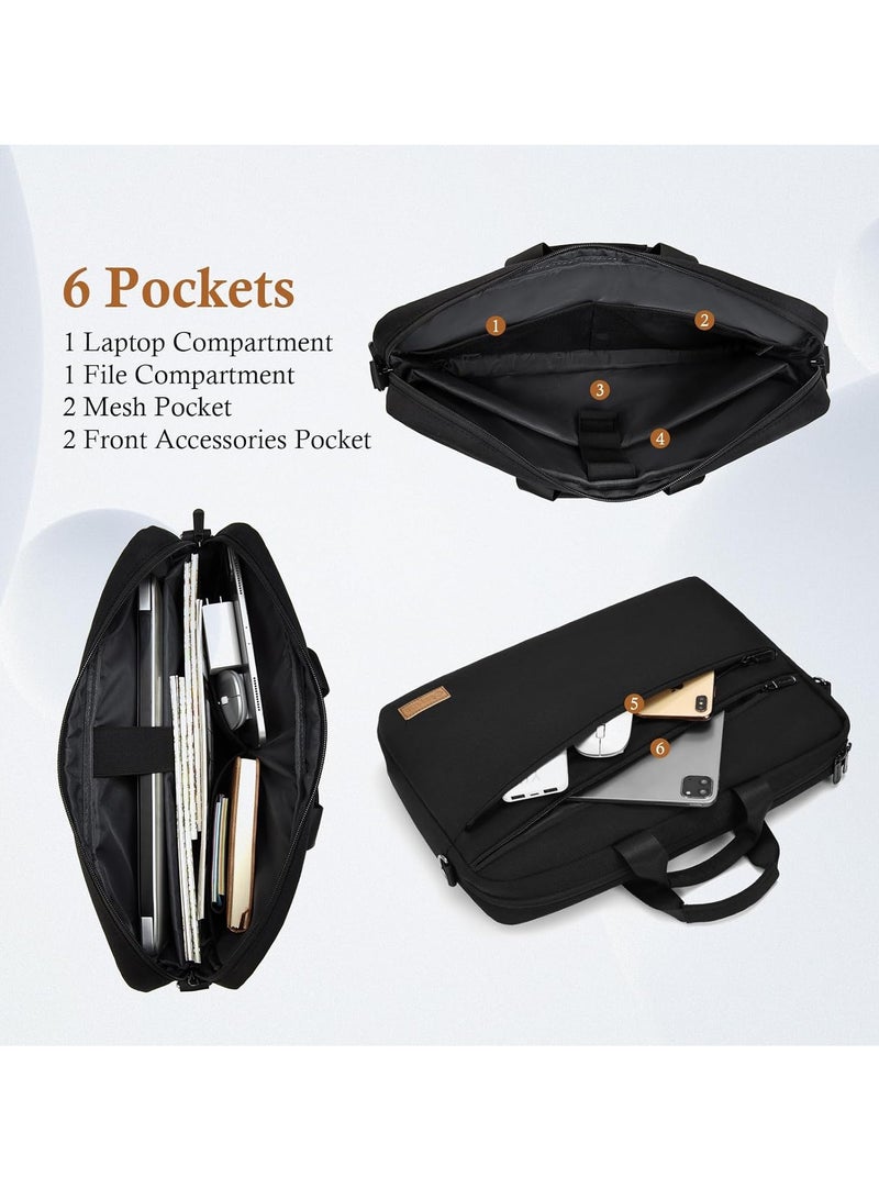 SOLARAE Laptop Bag, Laptop Briefcase, Business Notebook Bag, Fits up to 15 15.6 16 Inch Laptop, Expandable Waterproof Shoulder Bag, Carry Bag, Notebook Bag, PC Computer Bag, Black - Image 3