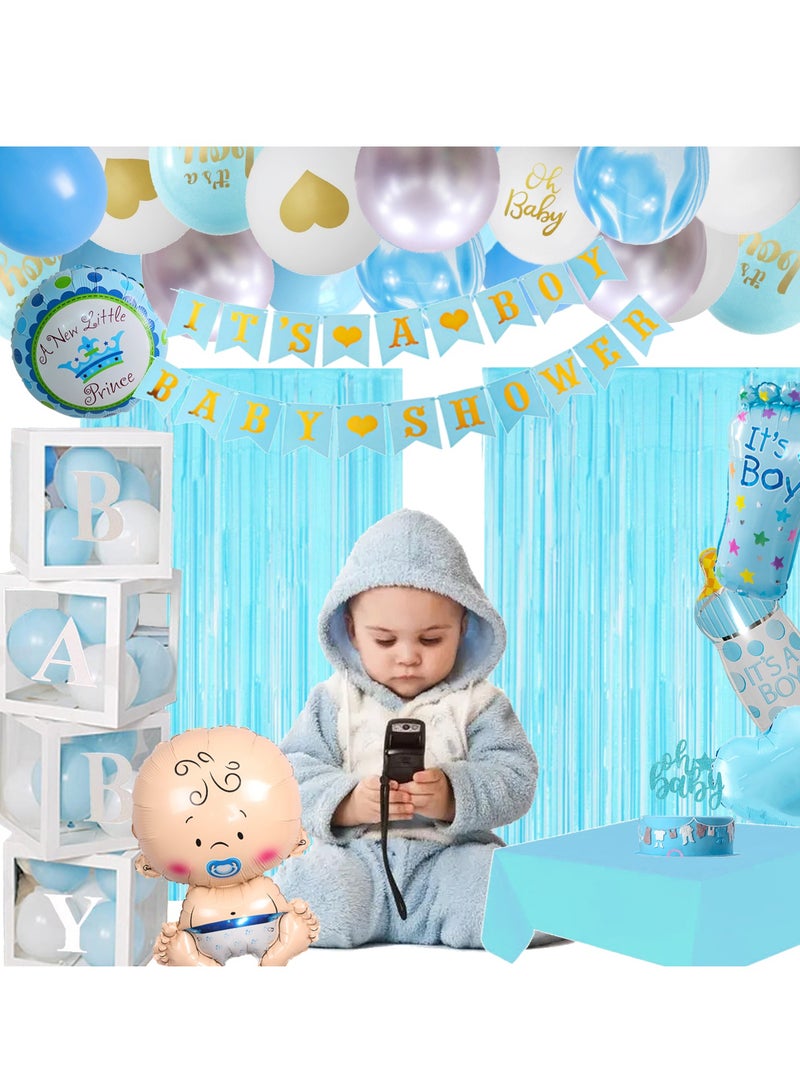Baby Shower Decorations for Boy, Blue Baby Party Decor Kit with Balloons Boxes, Blue Balloon Garland Backdrop Banner and Tablecloth and Baby Shower Sash, Baby Shower Balloons Boy Balloon Decorations  - Image 5