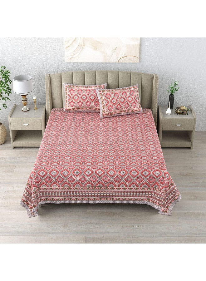 DE CAMA Since 1997 | 100% Cotton 300 TC Premium King Size Bedsheet for Double Bed (90 x 108 Inch) with 2 Pillow Covers Set (17 x 27 Inch) Designer Printed Bedsheet Set - Ikat Red - Image 3