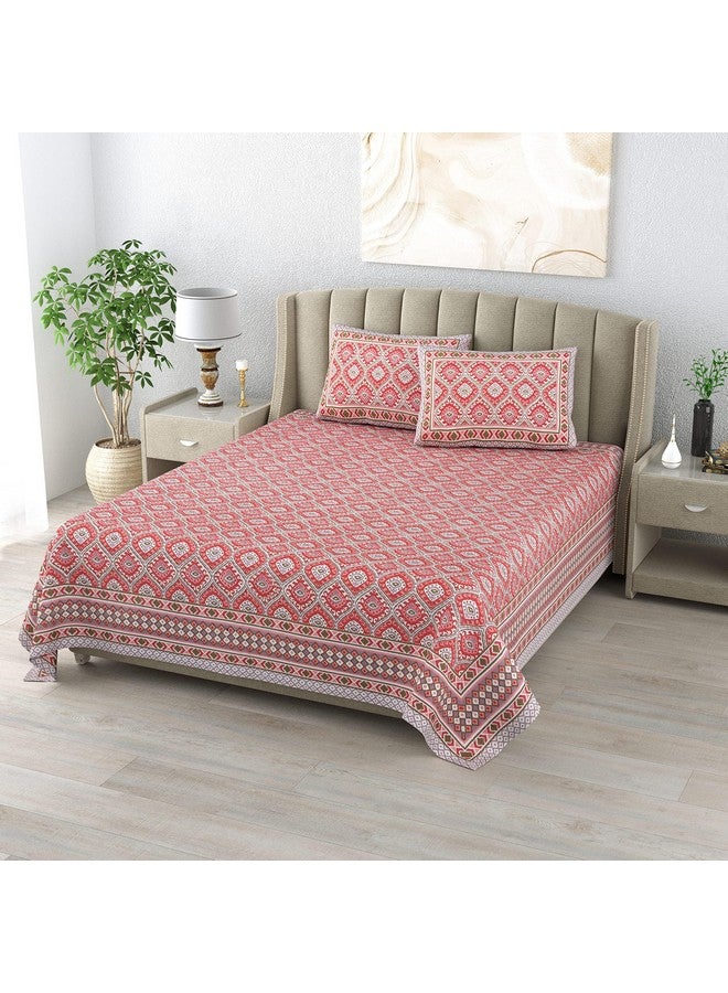 DE CAMA Since 1997 | 100% Cotton 300 TC Premium King Size Bedsheet for Double Bed (90 x 108 Inch) with 2 Pillow Covers Set (17 x 27 Inch) Designer Printed Bedsheet Set - Ikat Red - Image 2