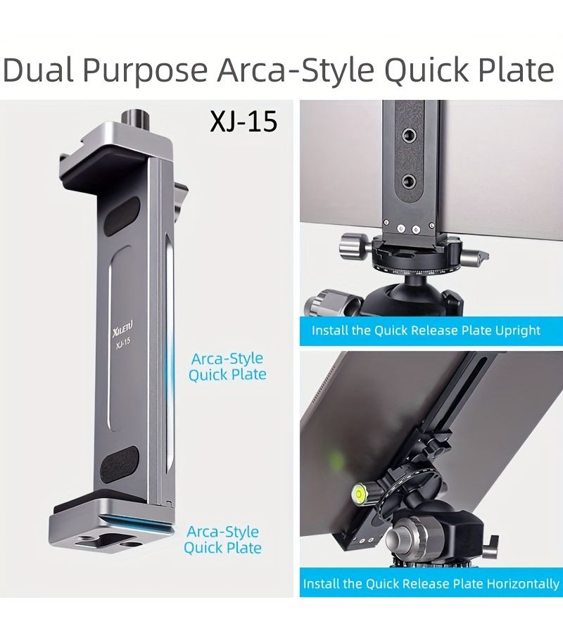 Universal Metal Tablet Stand Desktop Mobile Phone Holder with 1/4 Inch Screw Hole Quick Release Plate XJ15 Titanium - Image 4