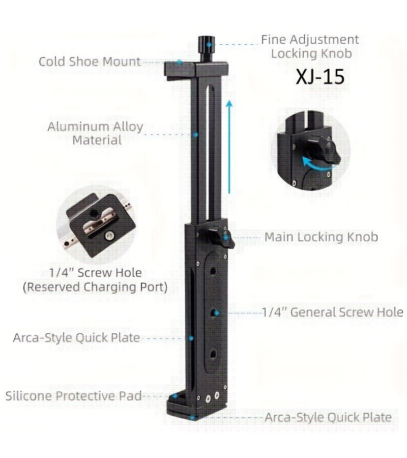 Universal Metal Tablet Stand Desktop Mobile Phone Holder with 1/4 Inch Screw Hole Quick Release Plate XJ15 Titanium - Image 3