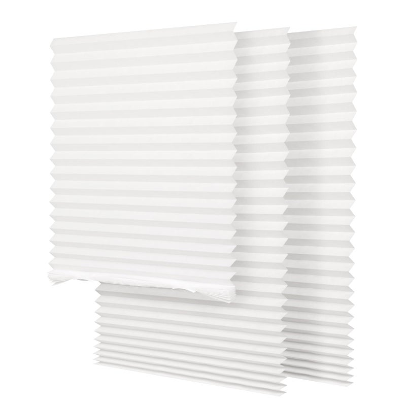 SEEYE SEEYE Light Filtering Temporary Blinds Cordless Shades Fabric Pleated Fabric Shade Easy to Cut and Install 48 W x 72 L  3 Pack White with 6 Clips