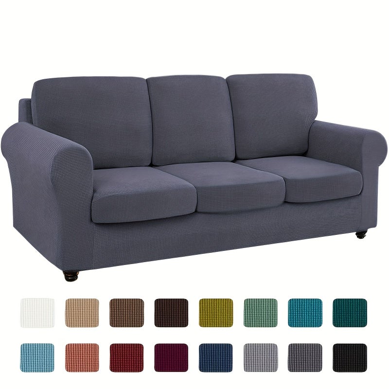 New Gray 1 Seater 3pcs Stretch Sofa Slipcover Set Couch Cover Backrest Cushion Cover Furniture Protector for Living Room Bedroom Office - Image 1