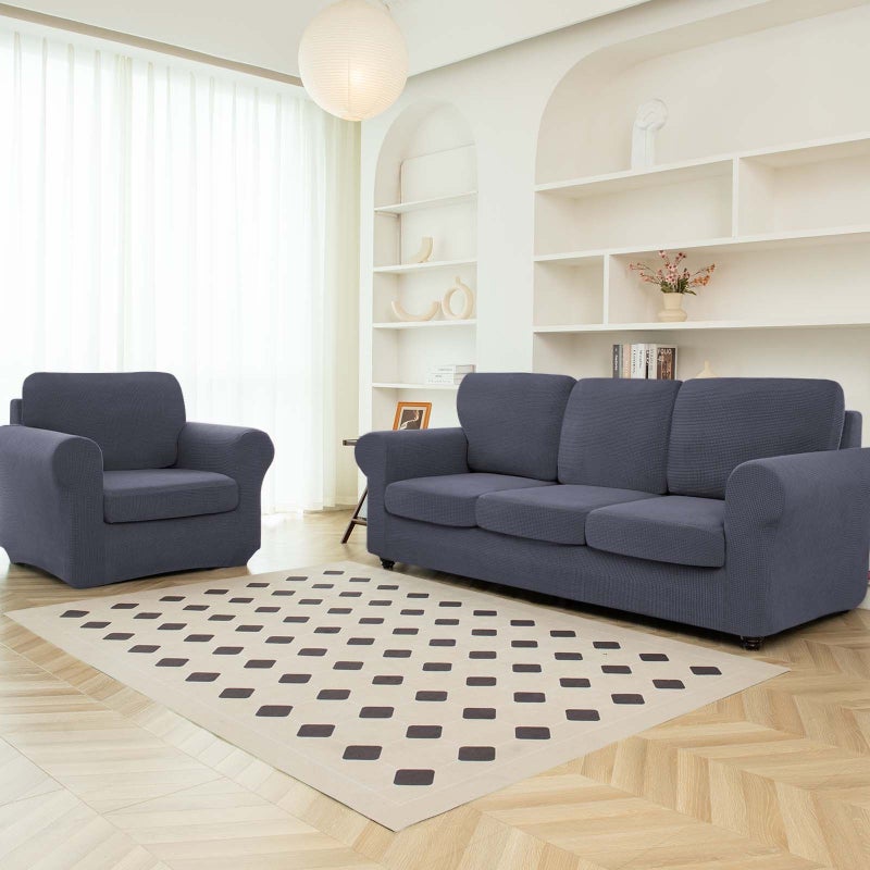 New Gray 1 Seater 3pcs Stretch Sofa Slipcover Set Couch Cover Backrest Cushion Cover Furniture Protector for Living Room Bedroom Office - Image 5