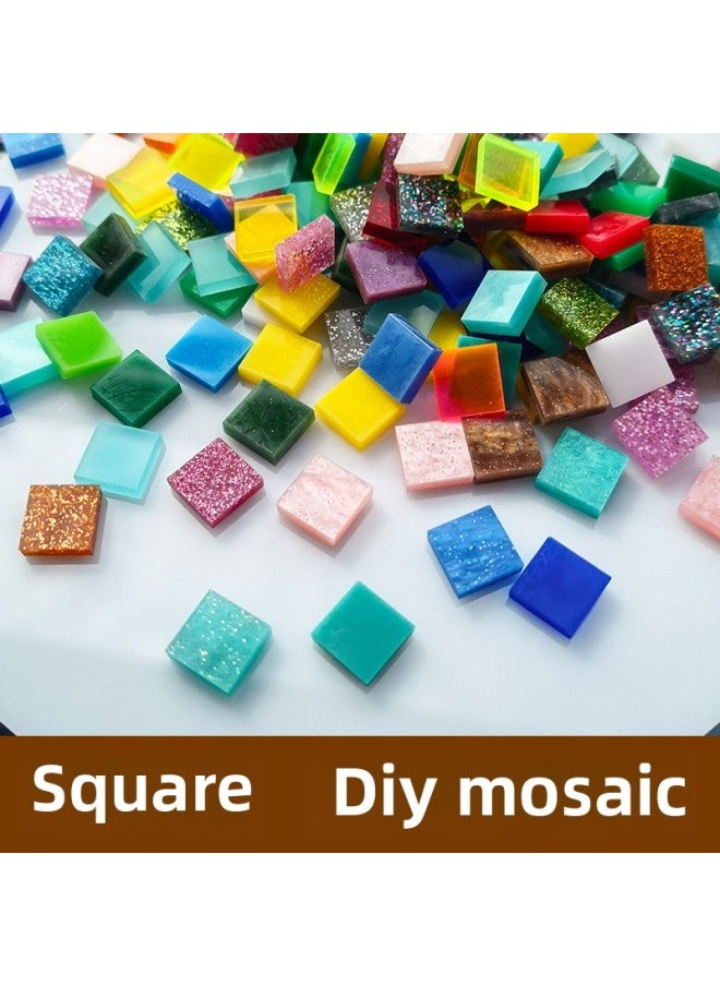 200g 1.0 Square Acrylic Mosaic Colored Plexiglass Handmade Diy Material Package Table Lamp Patch-Colour:For Apple Green Translucent [200g, About 684 Capsules]