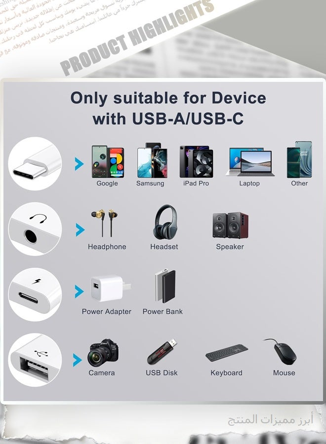 زن محول سماعات رأس USB-C إلى مقبس 3.5 ملم مع منفذ شحن، ومحول كابل OTG، وموزع سماعات صوتية من النوع C إلى منفذ AUX لأجهزة iPhone وSamsung Galaxy S22 Ultra وS21 وS20 وiPad Pro Air وPixel 4 وأجهزة الكمبيوتر المحمولة - Image 5