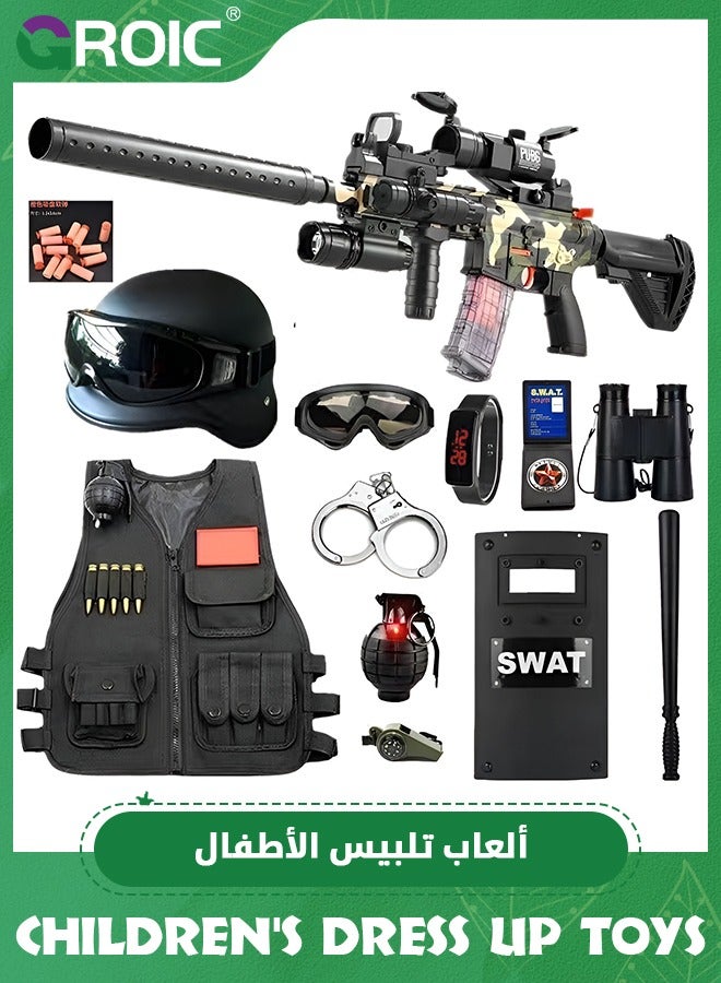 GROIC 12 Pcs Police Costume Toys Includes M416 Toy Shield Helmet Handcuffs Baton For Kids Dress Up & Pretend Play,Kids Police Role Play Toy Kit,SWAT Accessories for Dress Up Costumes - Image 1