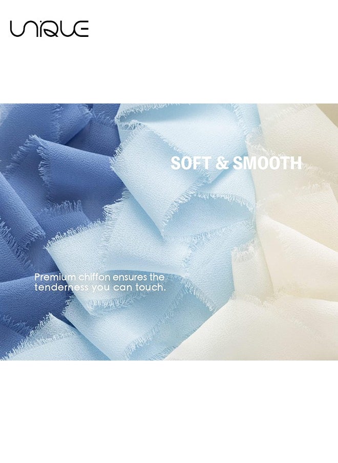 Unique Handmade Tassel Chiffon Ribbon - 3 Rolls of 4cm x 5m Blue Series Ribbon Set for Wedding Invitations/Bridal Bouquets/Gift Wrapping/DIY Crafts  - Image 3